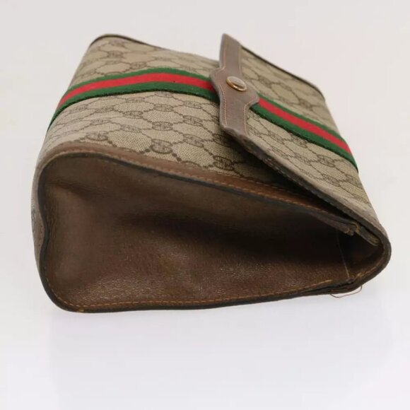 GUCCI GG Supreme Web Sherry Line Clutch Bag Beige - Picture 6 of 7